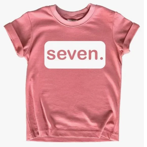 Birthday seventh Seven 7th birthday girls shirt small pink peach tee tshirt top - Picture 2 of 9